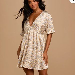 Express Yourself White Floral Print Satin Babydoll Dress